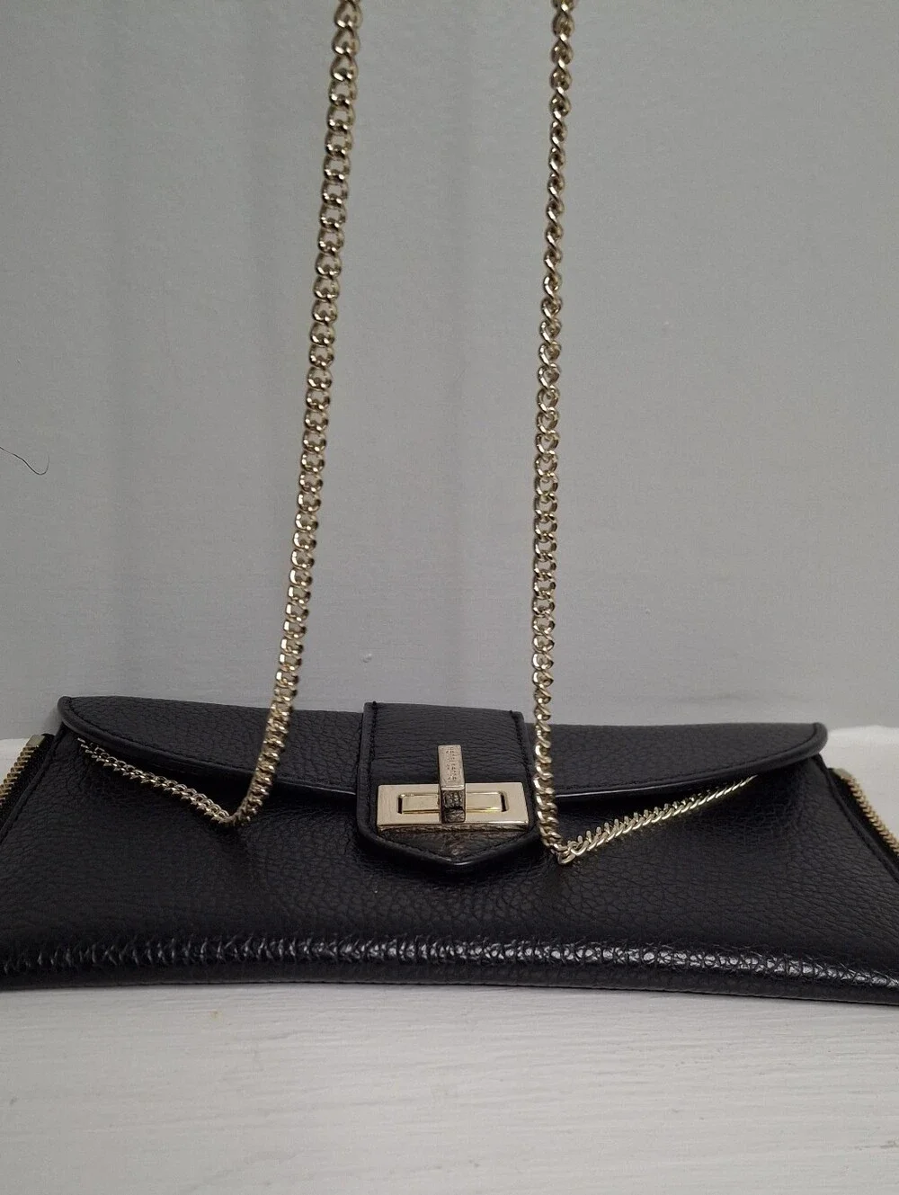 Henri Bendel Black Pebbled Leather Wallet on Chain WOC Crossbody Clutch